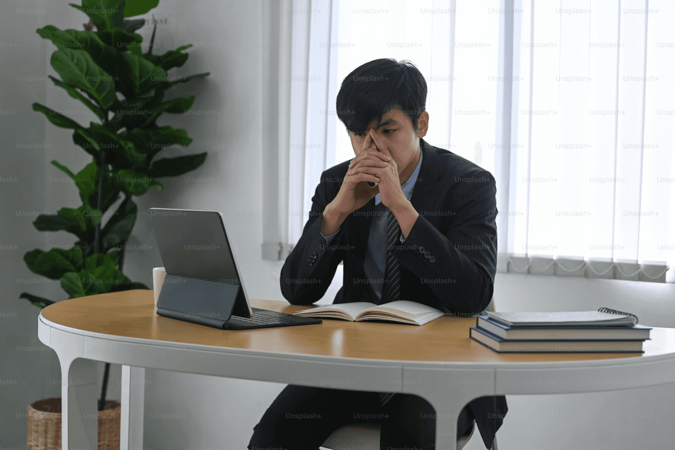 Business owner analyzing data